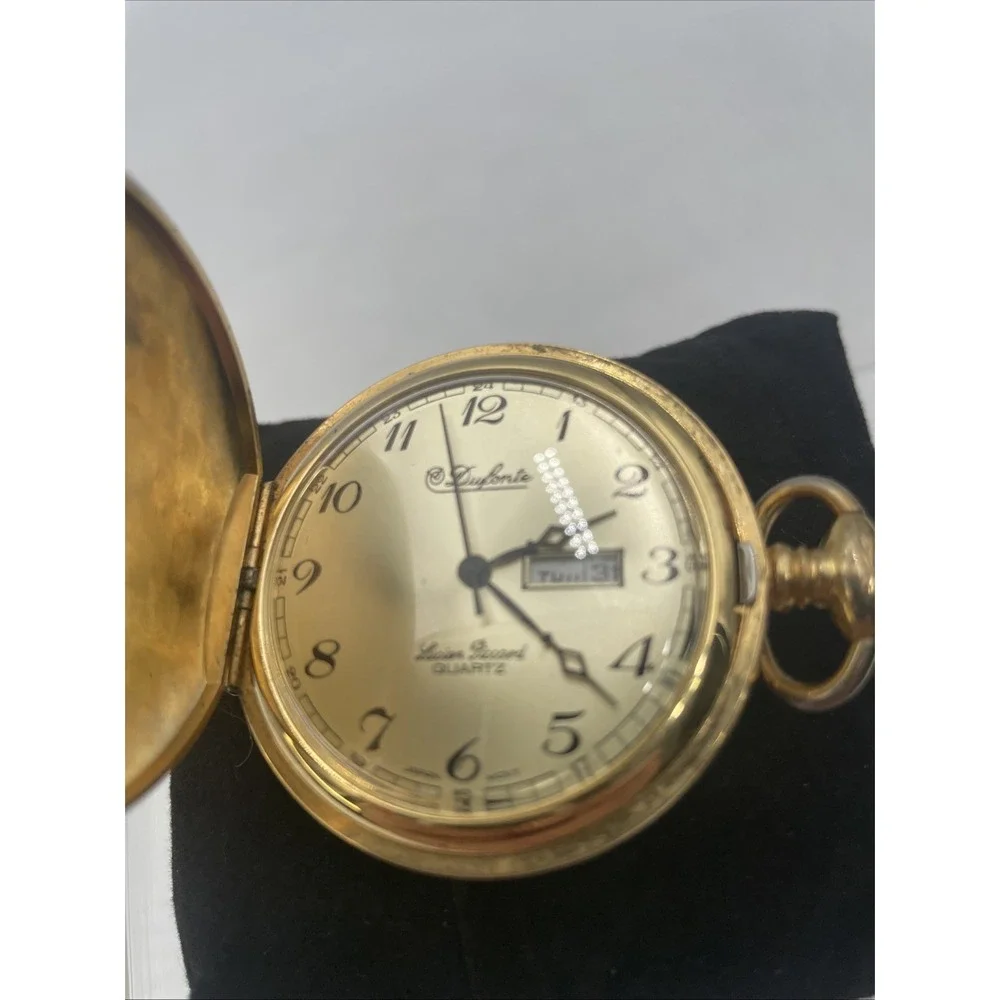 Lucien Piccard Pocket Watch Mens Gold Tone Dufonte Quartz Date+New Battery-RUNS